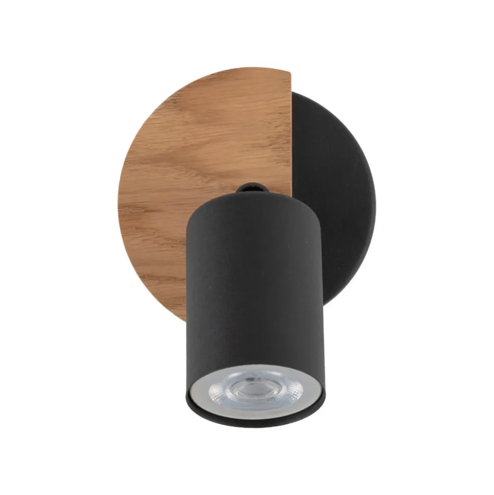 Applique con faretto nero legno orientabile per comodino