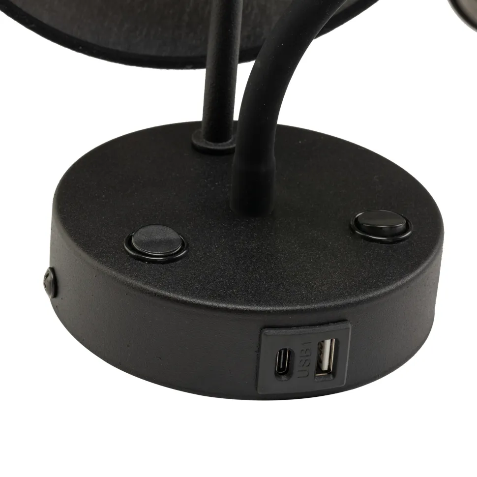 Applique con interruttore doppia luce presa usb nero da comodino per camera da letto