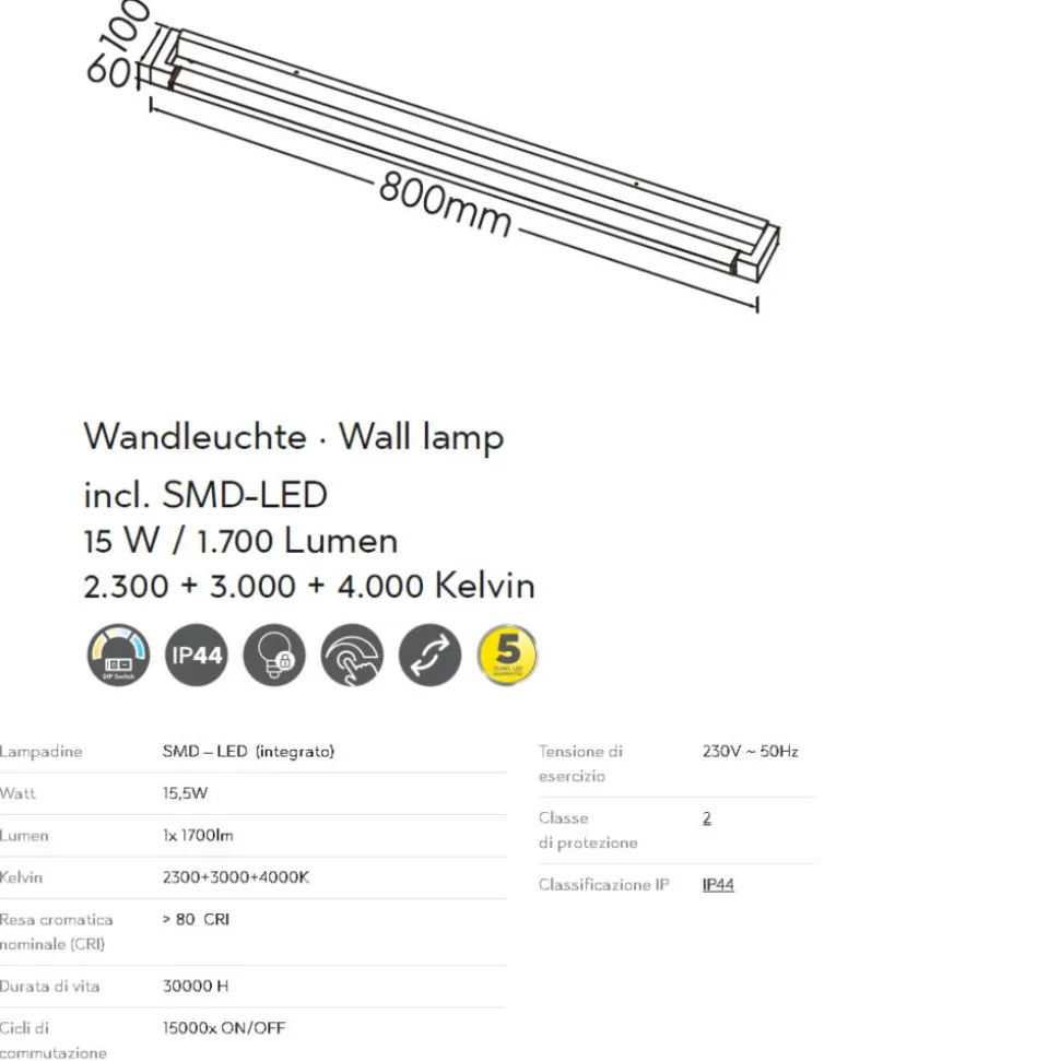 Applique cromo per bagno orientabile led 15w 3000k 4000k dimmerabile