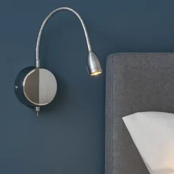 Applique cromo per comodini camera da letto orientabile con interruttore