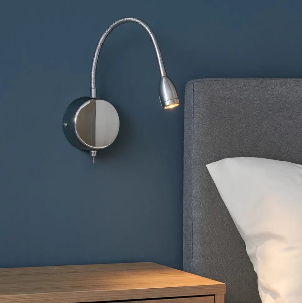 Applique cromo per comodini camera da letto orientabile con interruttore