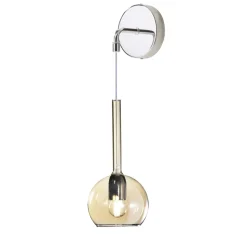 Applique cromo per comodini da letto sfera vetro ambra