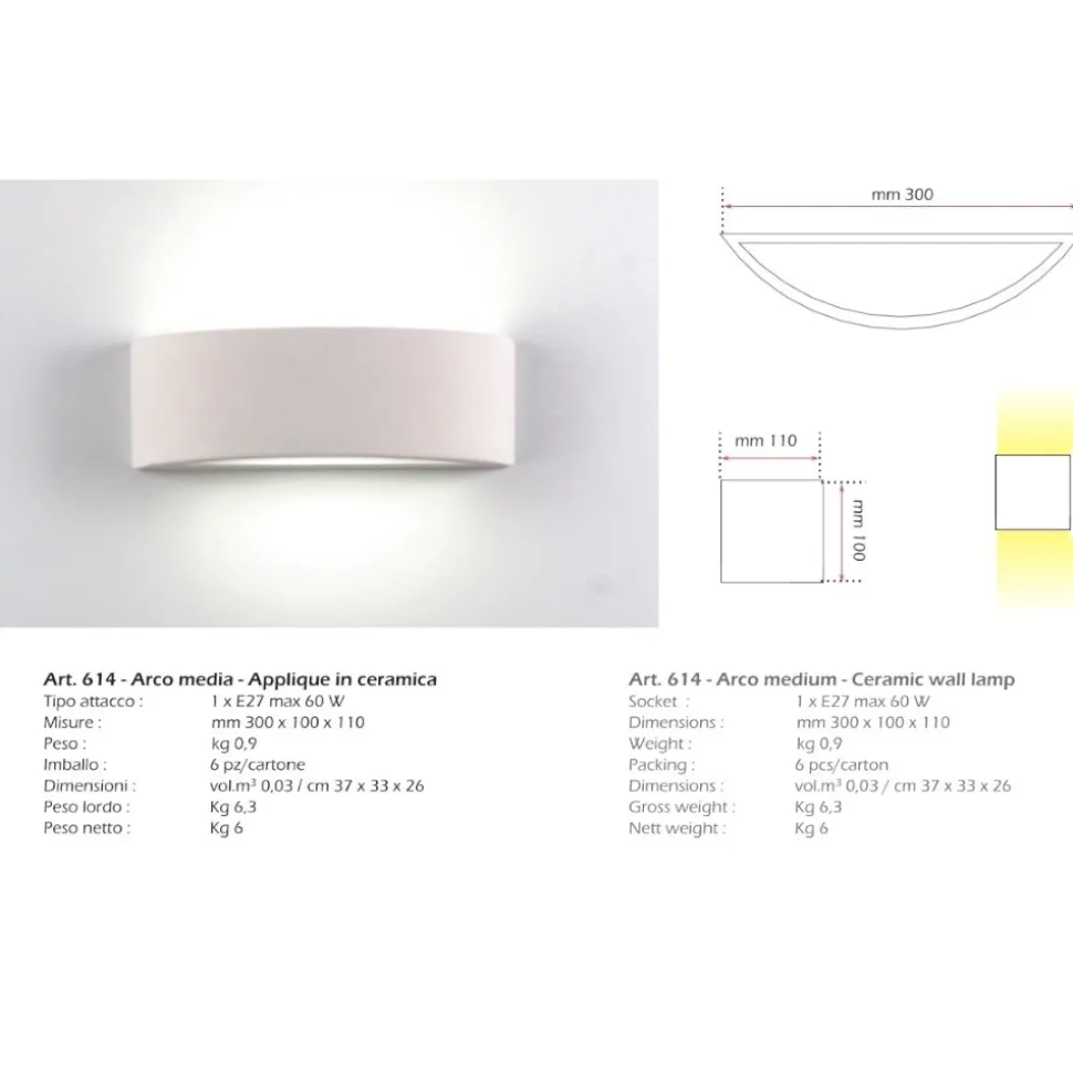 Applique curvo in gesso bianco isyluce
