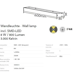 Applique da bagno bianca rettangolare led 8w 3000k