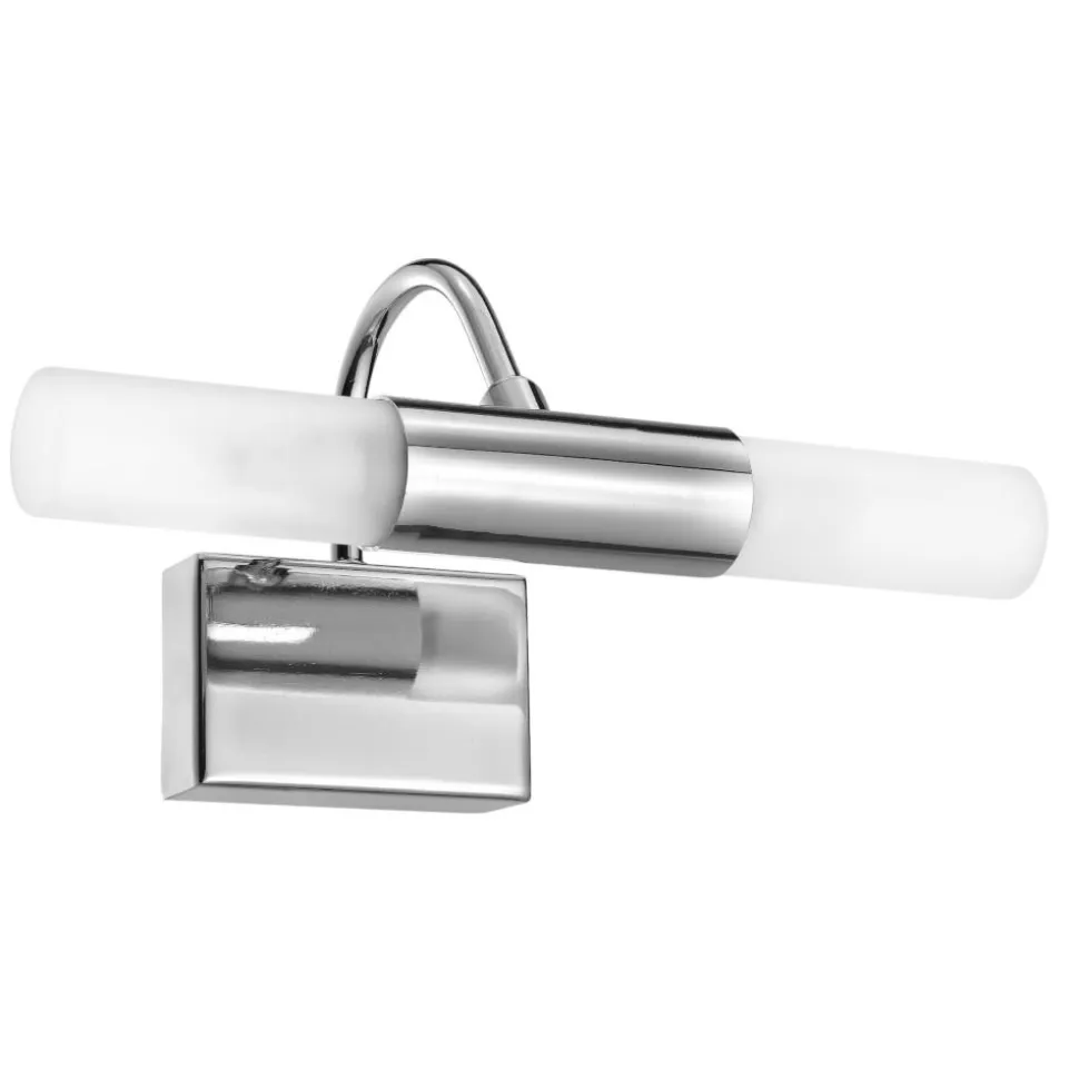 Applique da bagno due luci cromo e vetro bianco ip44