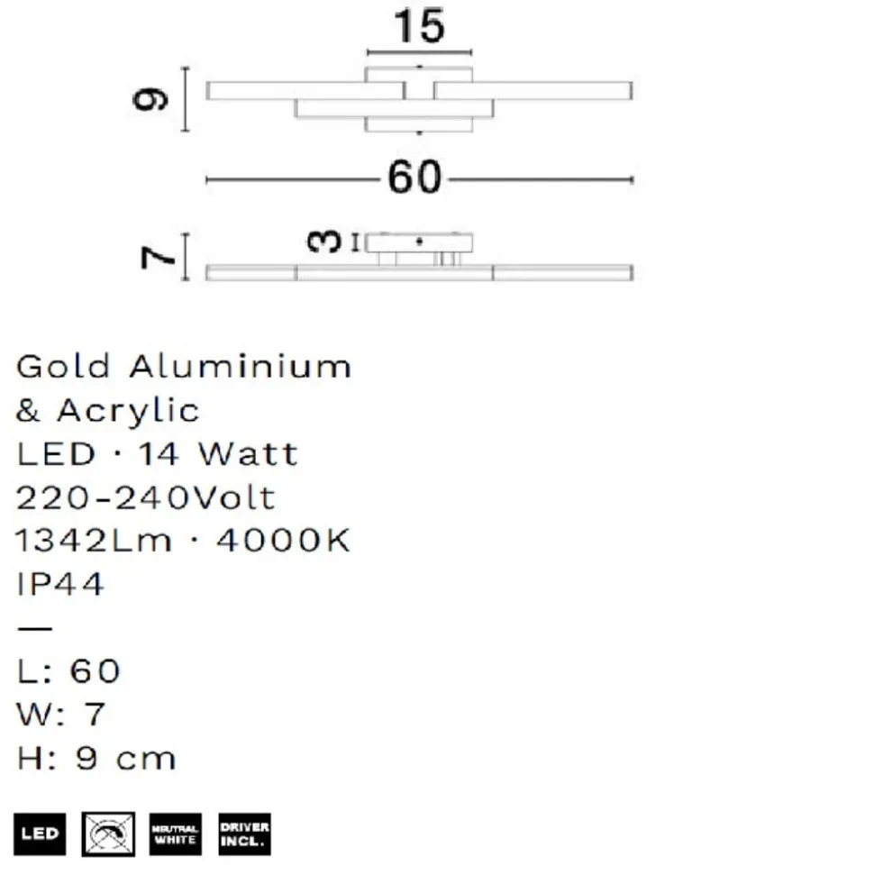 Applique da bagno led 14w 4000k bianca geometrica ip44