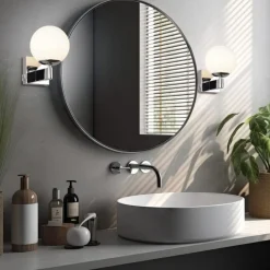 Applique da bagno metallo cromo sfera vetro bianco ip44
