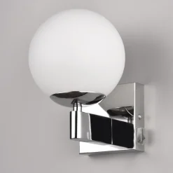 Applique da bagno metallo cromo sfera vetro bianco ip44
