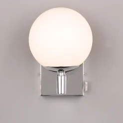 Applique da bagno metallo cromo sfera vetro bianco ip44