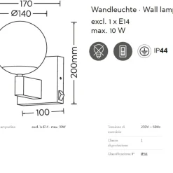 Applique da bagno metallo cromo sfera vetro bianco ip44
