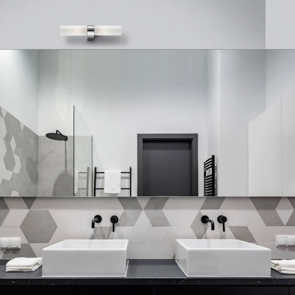 Applique da bagno moderno due luci cromo vetro bianco