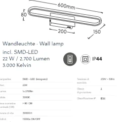 Applique da bagno moderno nera led 22w 3000k