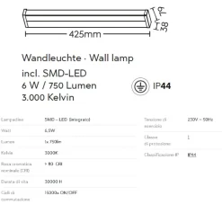 Applique da bagno moderno 6,5w 3000k cromo