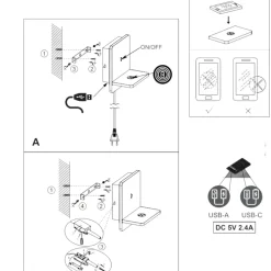 Applique da comodino bianco con presa usb base ricarica telefono