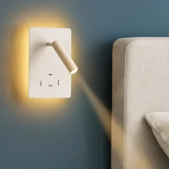 Applique da comodino bianco luce led 3000k orientabile usb interruttore