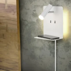 Applique da comodino bianco presa usb luce orientabile