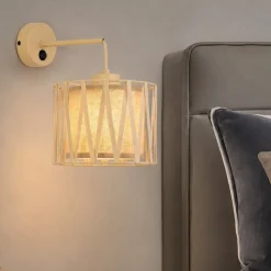 Applique da comodino con interruttore in tessuto sabbia per camera da letto