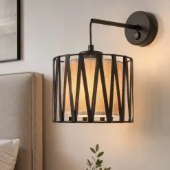 Applique da comodino in tessuto sabbia nero intrecciato per camera da letto