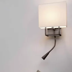 Applique da comodino marrone per camera da letto doppia luce con interruttore