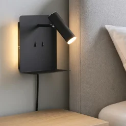 Applique da comodino nero con mensola interruttore cavo spina