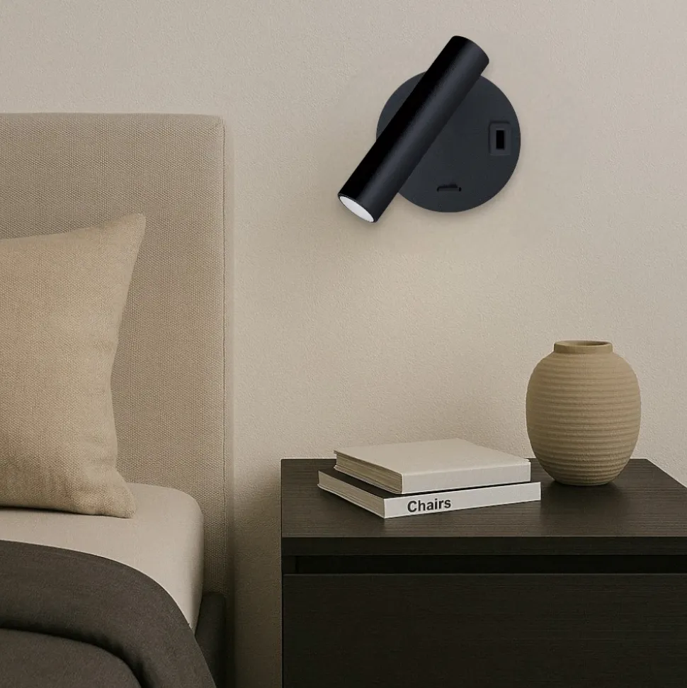 Applique da comodino orientabile nera led 2w 3000k 4000k vivida betu