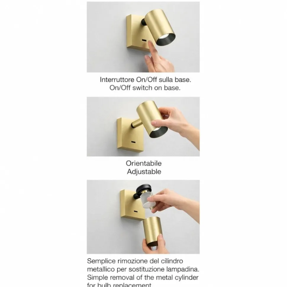 Applique da comodino orientabile con interruttore ottone ooro