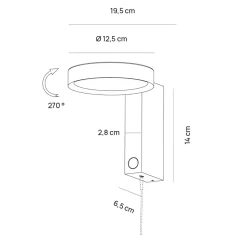 Applique da comodino vivida noxs sabbia orientabile led cct dimmerabile presa usb