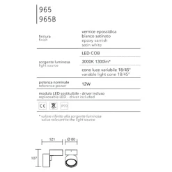 Applique da parete bianco led 12w 3000k orientabile isyluce focus var