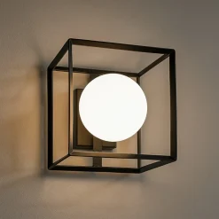 Applique da parete cube nero sfera bianca perenz illuminazione