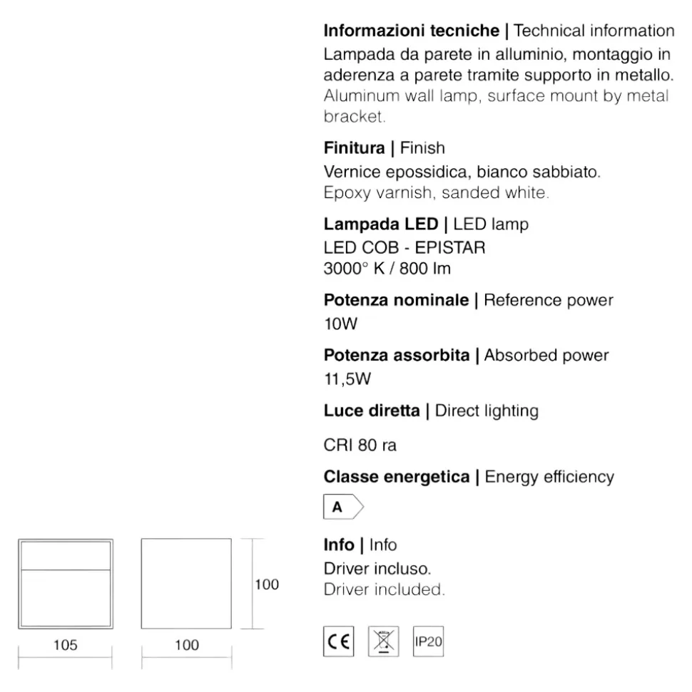 Applique da parete cubo led 10w 3000k isyluce bianco