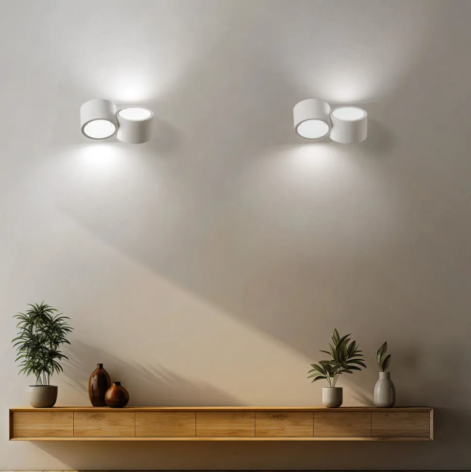 Applique di gesso bianco due luci rotonde sforzin nasso