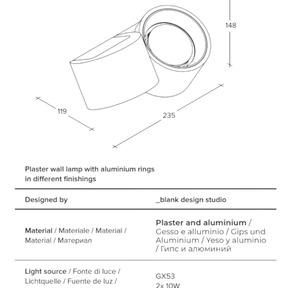 Applique di gesso bianco due luci rotonde sforzin nasso