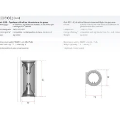 Applique di gesso isyluce per interni cilindro bianco