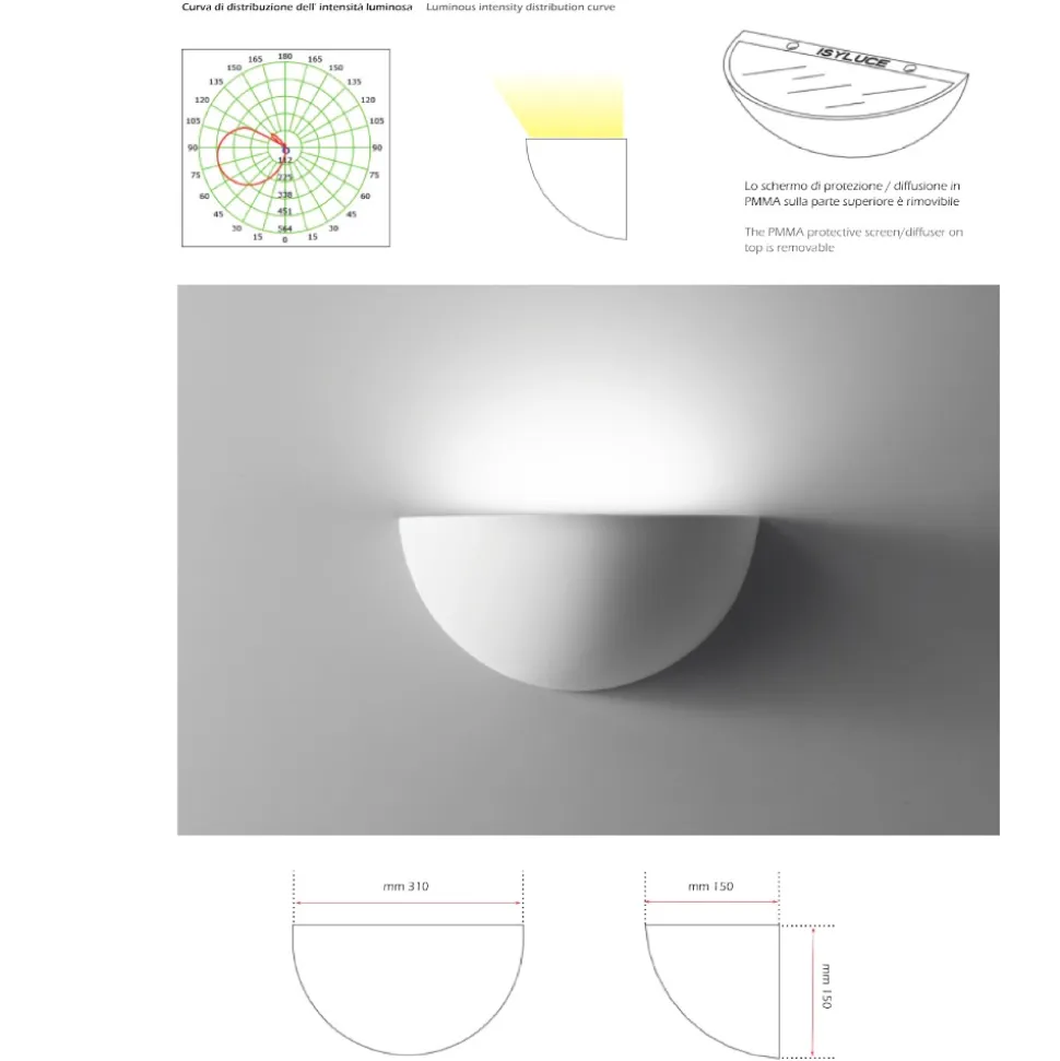 Applique gesso led 18w 3000k bianco