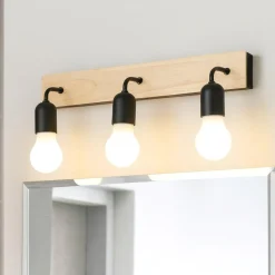 Applique in legno 3 luci nere specchio bagno