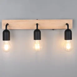 Applique in legno 3 luci nere specchio bagno