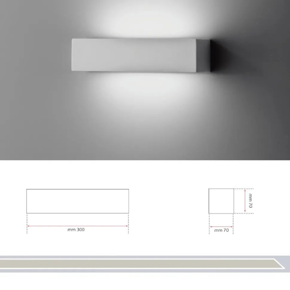 Applique isyluce 18w 3000k gesso bianca rettangolare