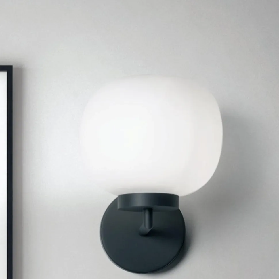Applique lampada da parete moderna nera vetro bianco miloox bomboi