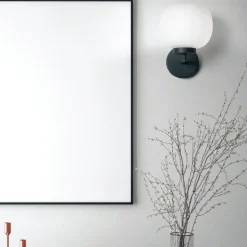 Applique lampada da parete moderna nera vetro bianco miloox bomboi
