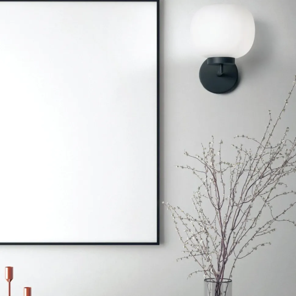 Applique lampada da parete moderna nera vetro bianco miloox bomboi