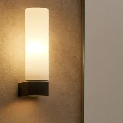 Applique nera da bagno moderno vetro bianco ip44