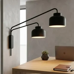 Applique nera due luci orientabili bottone vivida dimmerabile con telecomando