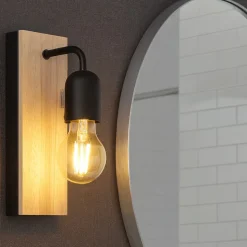 Applique nera per bagno in legno naturale ip44