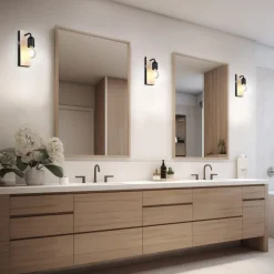 Applique nera per bagno in legno naturale ip44