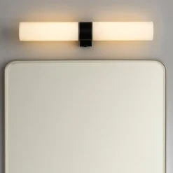 Applique nera per bagno 2 luci vetro bianco ip44
