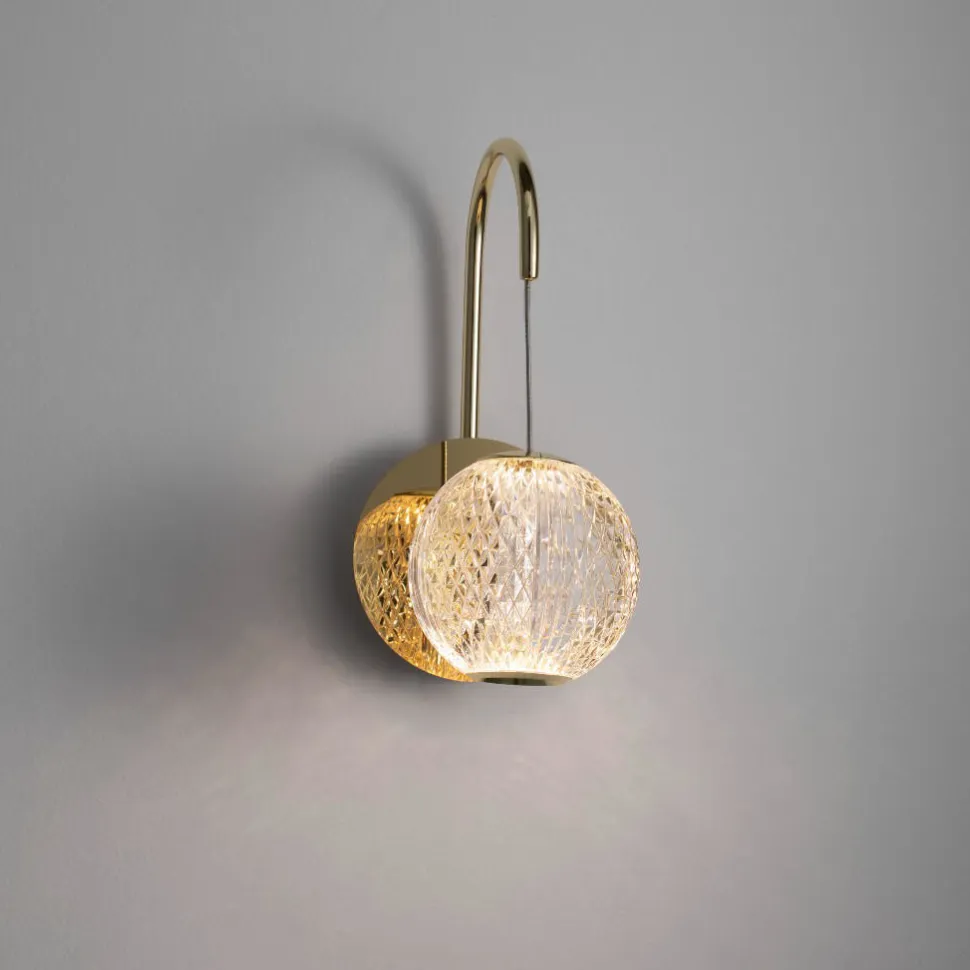Applique per camera da letto oro sfera trasparente led 3200k