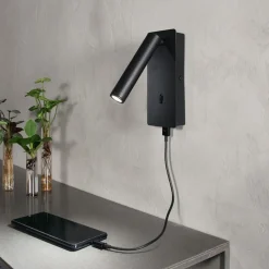 Ap telescope ondaluce applique per camera da letto porta usb led orientabile nera