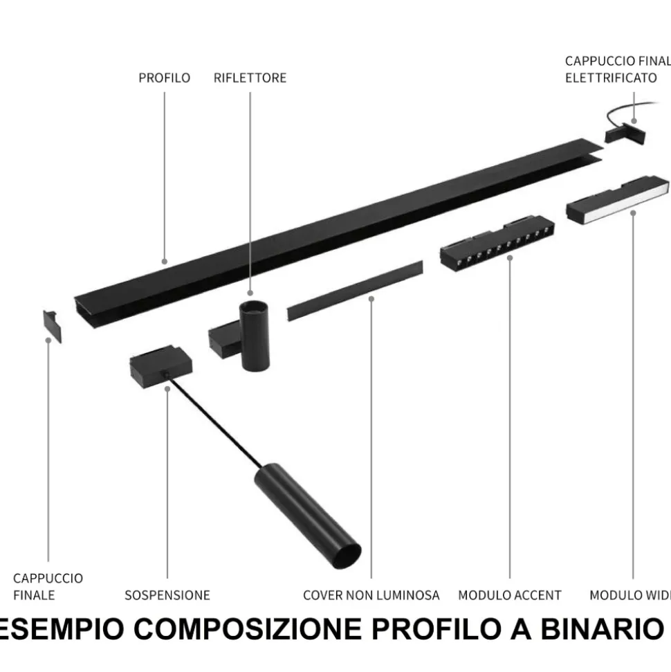 Arca ideal lux binario da incasso 3mt nero monofase 48v