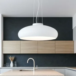 Aria sp1 ideal lux lampadario da cucina moderna cupola vetro bianco schiacciata