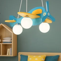 Avion sp3 lampadario per camera da letto aeroplano azzurro ideal lux